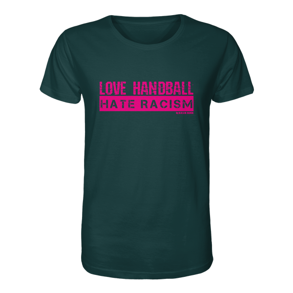 "LOVE HANDBALL HATE RACISM" magenta - Organic Shirt