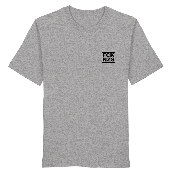 N.O.S.W. BLOCK Gegen Rechts Shirt "FCK NZS" beidseitig bedrucktes Männer Organic T-Shirt heather grey