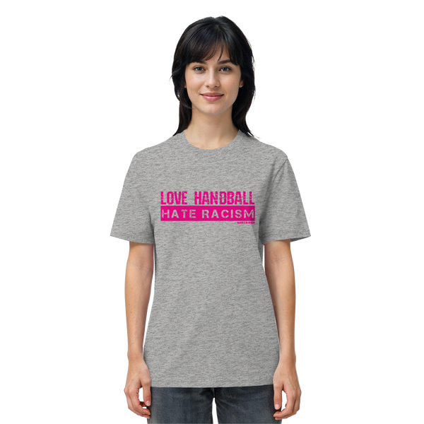 "LOVE HANDBALL HATE RACISM" magenta - Organic Shirt