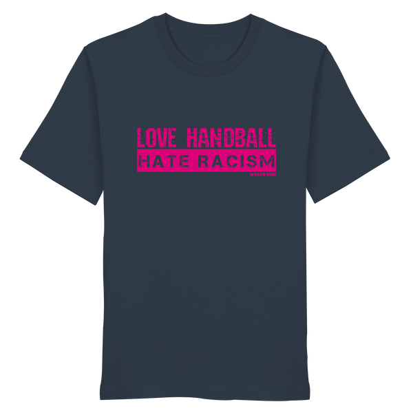 "LOVE HANDBALL HATE RACISM" magenta - Organic Shirt
