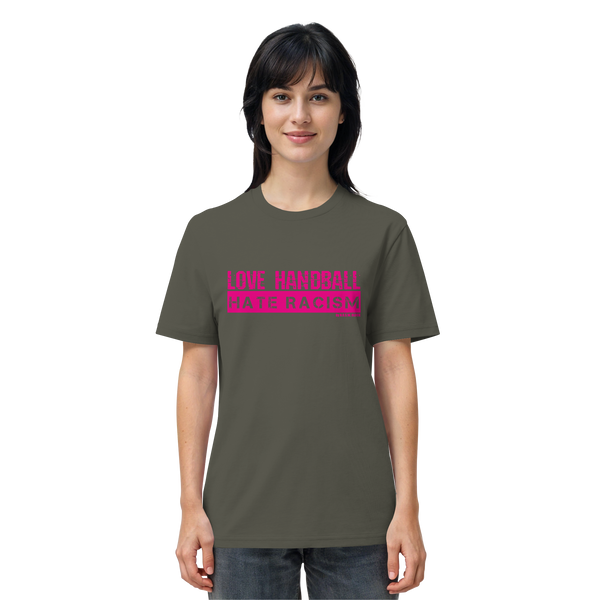 "LOVE HANDBALL HATE RACISM" magenta - Organic Shirt