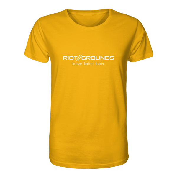 RIOT//GROUNDS Shirt "RIOT//GROUNDS kurve. kulture. kaos." Organic T-Shirt spectra yellow
