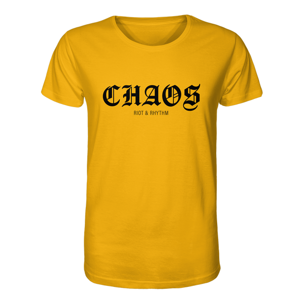 RIOT//GROUNDS Shirt "CHAOS RIOT & RHYTHM" Organic T-Shirt spectra yellow