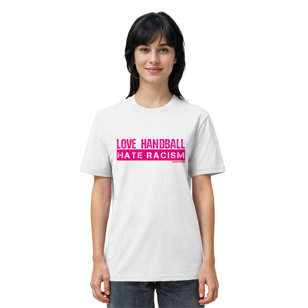 "LOVE HANDBALL HATE RACISM" magenta - Organic Shirt
