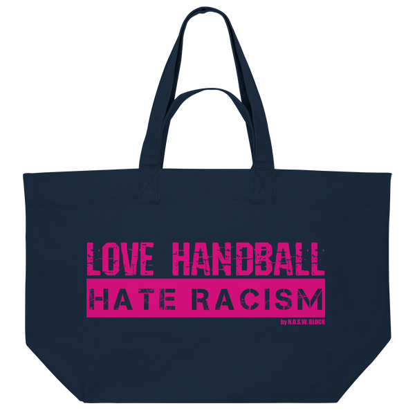 "LOVE HANDBALL HATE RACISM" magenta - Organic Shopping-Bag