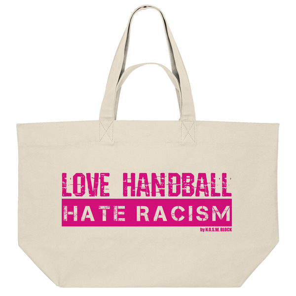 "LOVE HANDBALL HATE RACISM" magenta - Organic Shopping-Bag