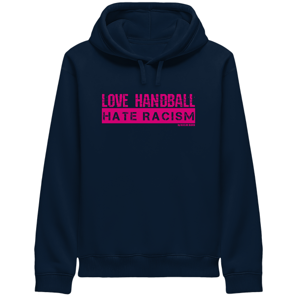 "LOVE HANDBALL HATE RACISM" - magenta Druck - Organic Side Pocket Hoodie