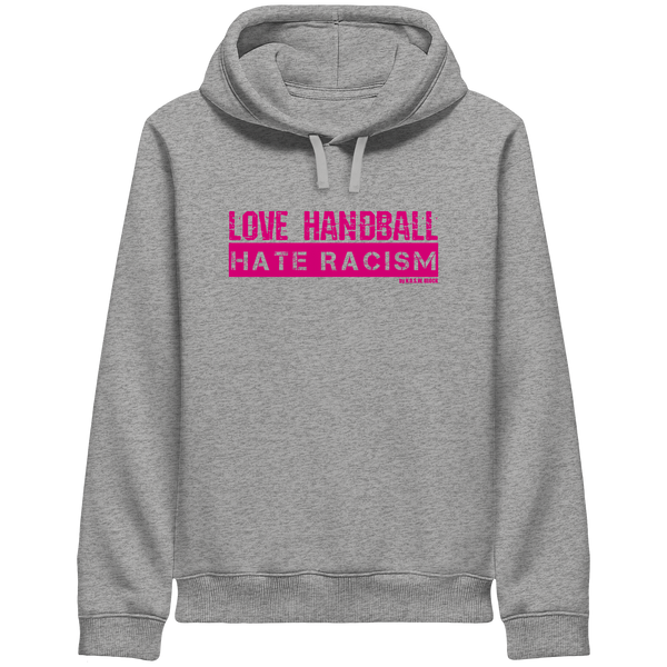"LOVE HANDBALL HATE RACISM" - magenta Druck - Organic Side Pocket Hoodie