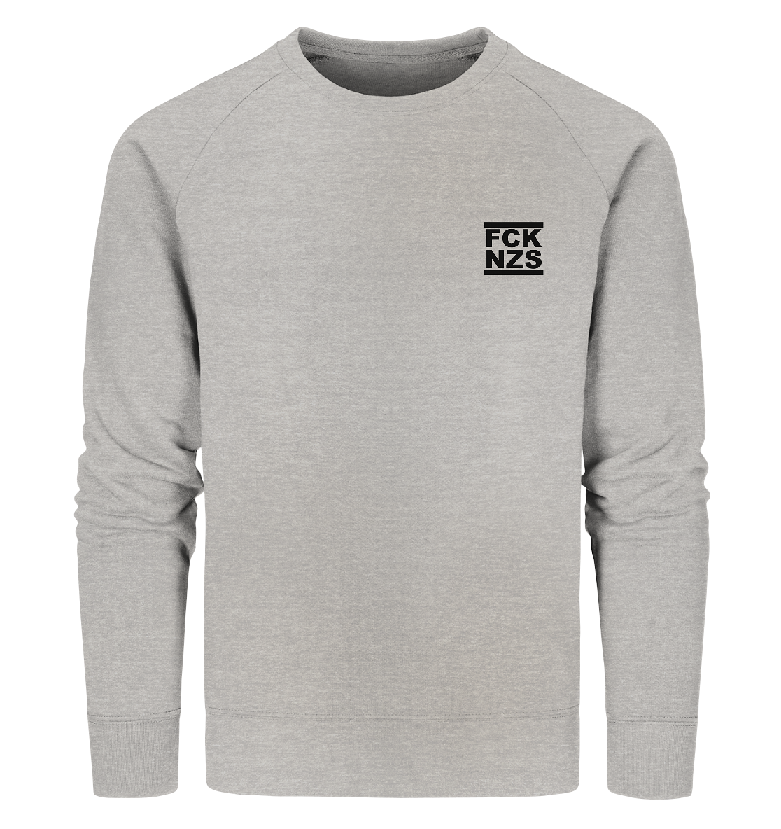 N.O.S.W. BLOCK Gegen Rechts Sweater "FCK NZS" beidseitig bedrucktes Männer Organic Sweatshirt heather grau