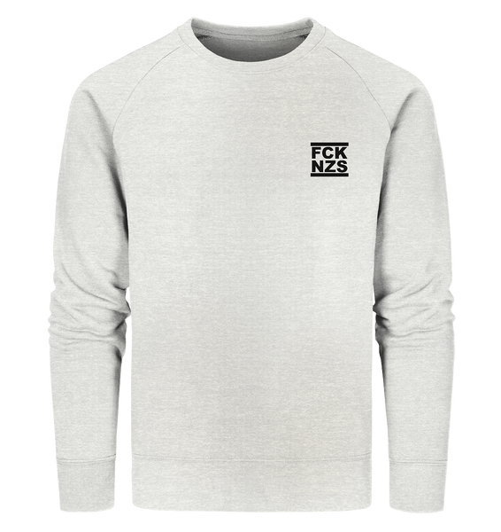 N.O.S.W. BLOCK Gegen Rechts Sweater "FCK NZS" beidseitig bedrucktes Männer Organic Sweatshirt creme heather grau