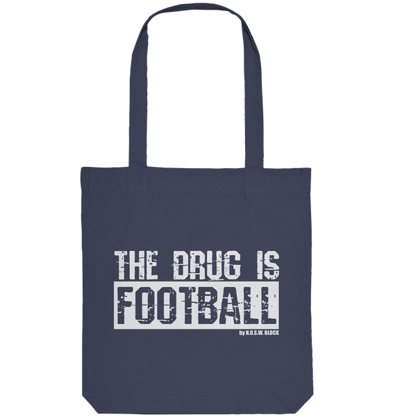 N.O.S.W. BLOCK Fanblock Tote-Bag "The Drug is Football" Organic Baumwolltasche midnight blue