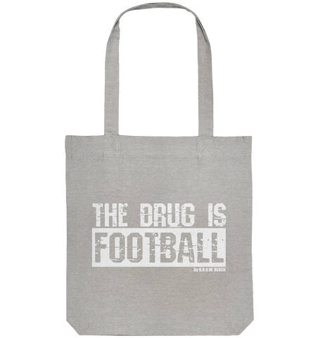 N.O.S.W. BLOCK Fanblock Tote-Bag "The Drug is Football" Organic Baumwolltasche heather grey