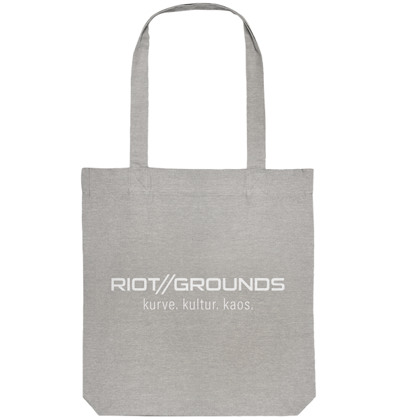 RIOT//GROUNDS Tote-Bag "RIOT//GROUNDS kurve. kulture. kaos." Organic Baumwolltasche heather grey
