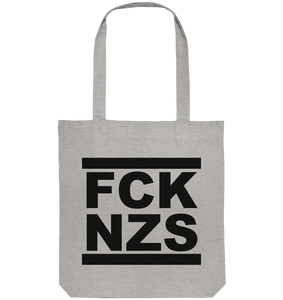 N.O.S.W. BLOCK Gegen Rechts Tote-Bag "FCK NZS" beidseitig bedruckte Organic Baumwolltasche heather grau