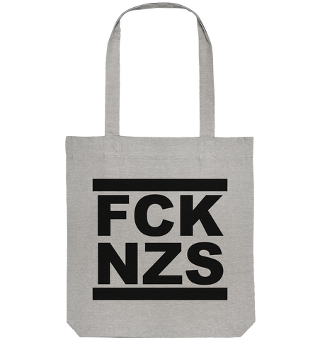 N.O.S.W. BLOCK Gegen Rechts Tote-Bag "FCK NZS" beidseitig bedruckte Organic Baumwolltasche heather grau