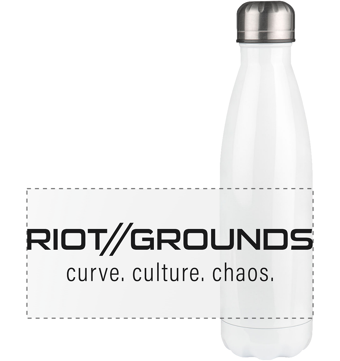 RIOT//GROUNDS Trinkflasche Edelstahl "RIOT//GROUNDS curve. culture. chaos." Panorama Thermoflasche 500ml