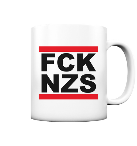 N.O.S.W. BLOCK Gegen Rechts Kaffeetasse "FCK NZS" 330 ml Tasse weiß matt