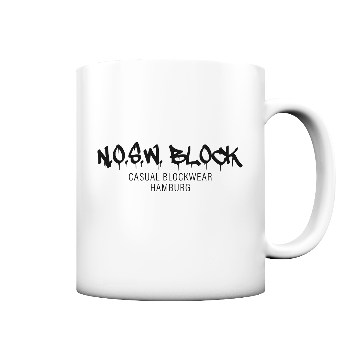 N.O.S.W. BLOCK Fanblock Kaffeetasse "N.O.S.W. BLOCK CASUAL BLOCKWEAR HAMBURG" 330 ml Tasse weiß matt