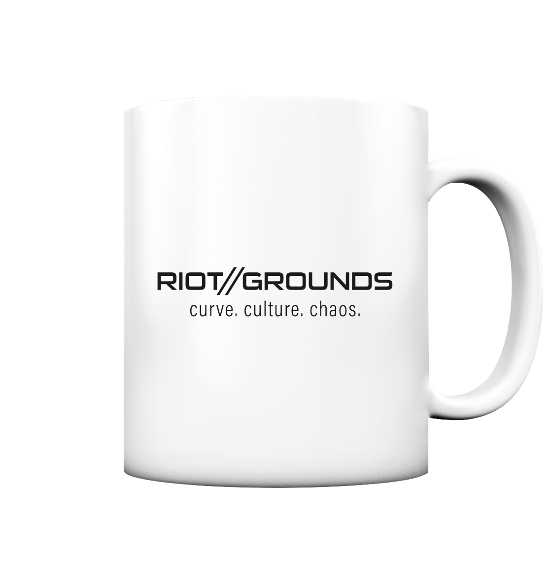 RIOT//GROUNDS Fanblock Kaffeetasse "RIOT//GROUNDS curve. culture. chaos." 330 ml Tasse weiß matt