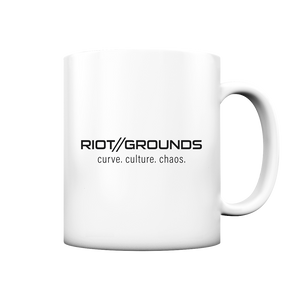 RIOT//GROUNDS Fanblock Kaffeetasse "RIOT//GROUNDS curve. culture. chaos." 330 ml Tasse weiß matt