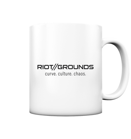 RIOT//GROUNDS Fanblock Kaffeetasse "RIOT//GROUNDS curve. culture. chaos." 330 ml Tasse weiß matt