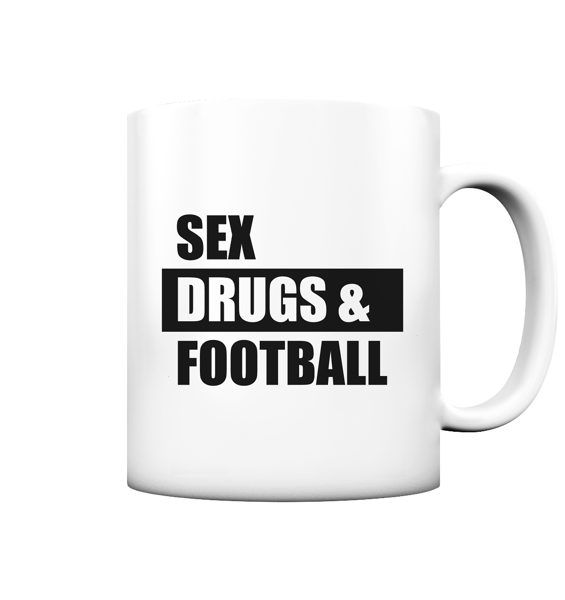 N.O.S.W. BLOCK Fanblock Kaffeetasse "SEX, DRUGS & FOOTBALL" 330 ml Tasse weiß matt