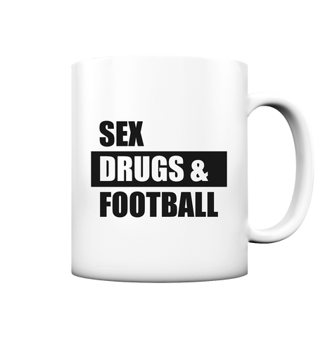 N.O.S.W. BLOCK Fanblock Kaffeetasse "SEX, DRUGS & FOOTBALL" 330 ml Tasse weiß matt