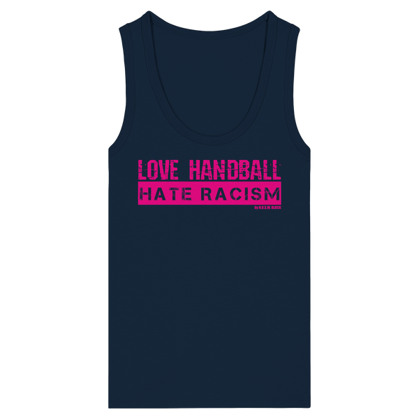 "LOVE HANDBALL HATE RACISM" magenta - Womens Organic Fitted Tank Top