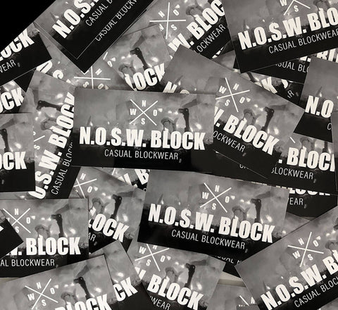 N.O.S.W. BLOCK 50 LOGO Aufkleber / Sticker "CASUAL BLOCKWEAR" schwarz/weiß (9 x 5 cm)