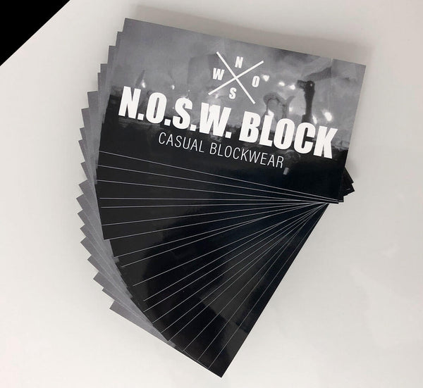 N.O.S.W. BLOCK 50 LOGO Aufkleber / Sticker "CASUAL BLOCKWEAR" schwarz/weiß (9 x 5 cm)