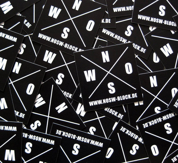 N.O.S.W. BLOCK Logo Icon Sticker – Schwarz & Weiß 50 Stück