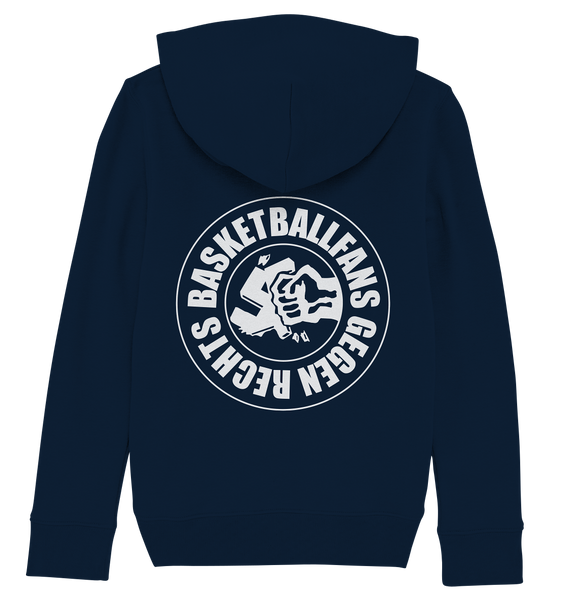 N.O.S.W. BLOCK Gegen Rechts Hoodie "BASKETBALLFANS GEGEN RECHTS" Kids UNISEX Organic Kapuzenpullover navy