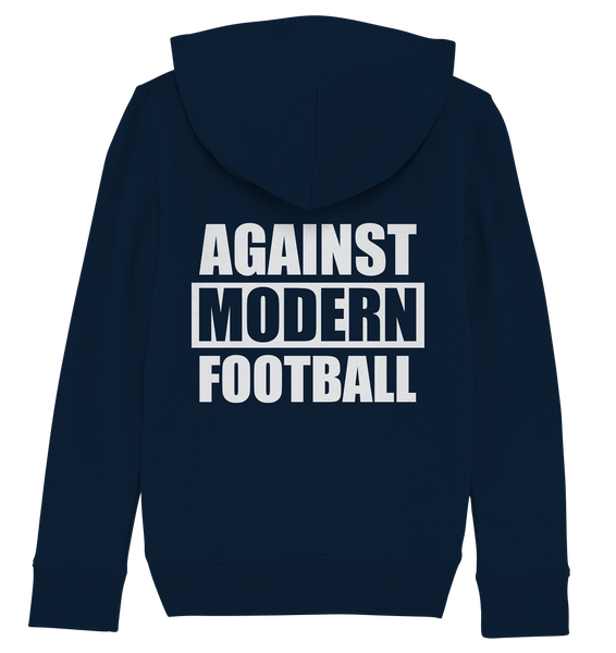 N.O.S.W. BLOCK Fanblock Hoodie "AGAINST MODERN FOOTBALL" beidseitig bedrucktes Kids UNISEX Organic Kapuzenpullover navy