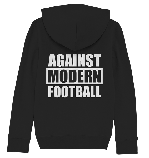 N.O.S.W. BLOCK Fanblock Hoodie "AGAINST MODERN FOOTBALL" beidseitig bedrucktes Kids UNISEX Organic Kapuzenpullover schwarz