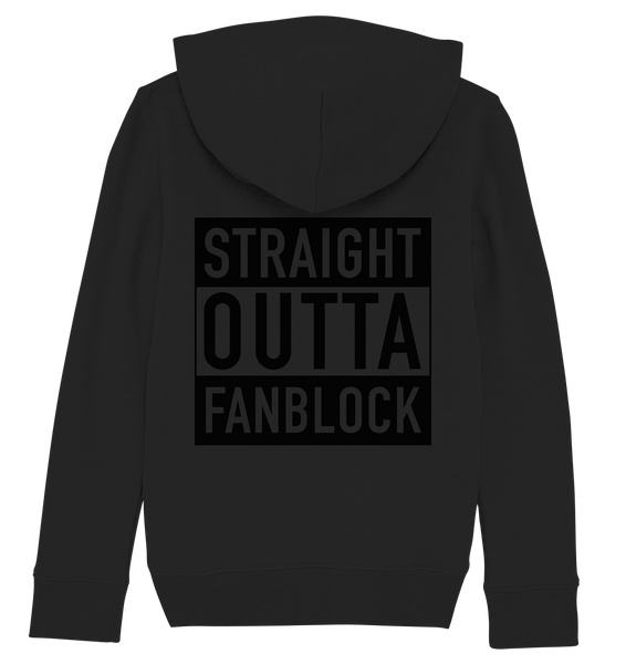 N.O.S.W. BLOCK Fanblock Hoodie "STRAIGHT OUTTA FANBLOCK" Kids UNISEX Organic Kapuzenpullover schwarz