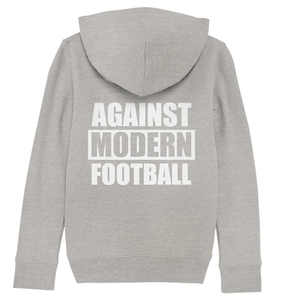 N.O.S.W. BLOCK Fanblock Hoodie "AGAINST MODERN FOOTBALL" beidseitig bedrucktes Kids UNISEX Organic Kapuzenpullover heather grau