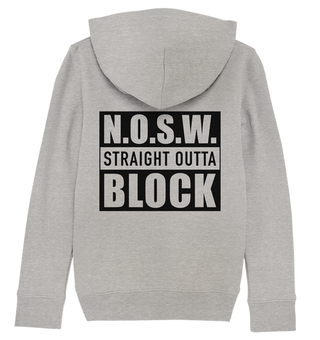 N.O.S.W. BLOCK Hoodie "CASUAL BLOCKWEAR" Kids UNISEX Organic Kapuzenpullover heather grau