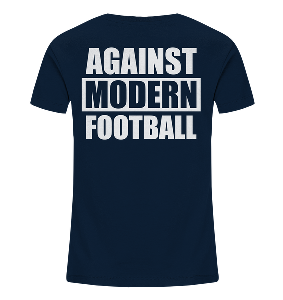 N.O.S.W. BLOCK Fanblock Shirt "AGAINST MODERN FOOTBALL" beidseitig bedrucktes Kids UNISEX Organic T-Shirt navy