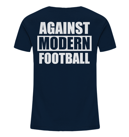 N.O.S.W. BLOCK Fanblock Shirt "AGAINST MODERN FOOTBALL" beidseitig bedrucktes Kids UNISEX Organic T-Shirt navy