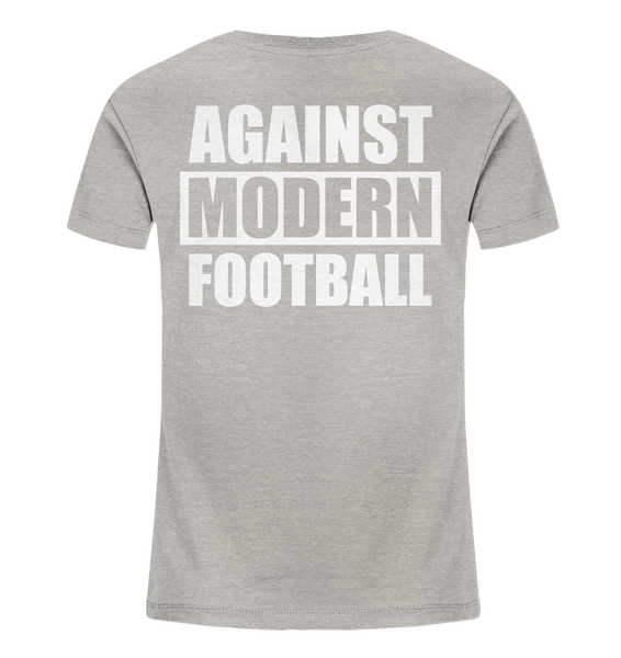 N.O.S.W. BLOCK Fanblock Shirt "AGAINST MODERN FOOTBALL" beidseitig bedrucktes Kids UNISEX Organic T-Shirt heather grau