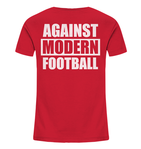 N.O.S.W. BLOCK Fanblock Shirt "AGAINST MODERN FOOTBALL" beidseitig bedrucktes Kids UNISEX Organic T-Shirt rot