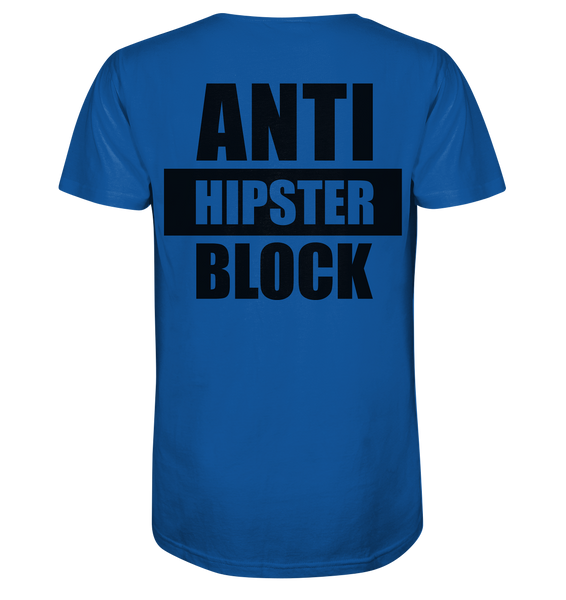 N.O.S.W. BLOCK Fanblock Shirt "ANTI HIPSTER BLOCK" Männer Organic V-Neck T-Shirt blau