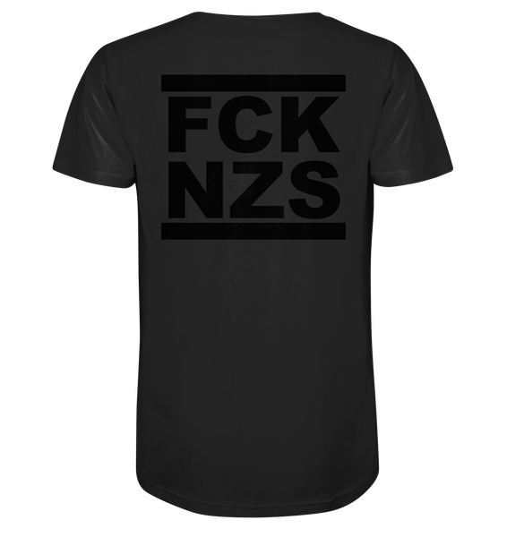 N.O.S.W. BLOCK Gegen Rechts Shirt "FCK NZS" beidseitig bedrucktes Männer Organic V-Neck T-Shirt schwarz