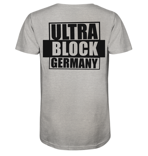 N.O.S.W. BLOCK Ultras Shirt "ULTRA BLOCK GERMANY" beidseitig bedrucktes Männer Organic V-Neck T-Shirt heather grau