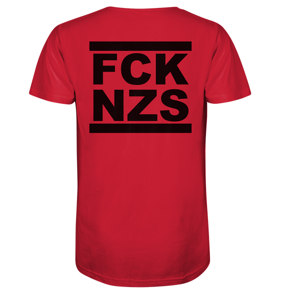 N.O.S.W. BLOCK Gegen Rechts Shirt "FCK NZS" beidseitig bedrucktes Männer Organic V-Neck T-Shirt rot