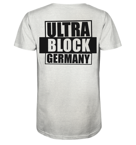 N.O.S.W. BLOCK Ultras Shirt "ULTRA BLOCK GERMANY" beidseitig bedrucktes Männer Organic V-Neck T-Shirt creme heather grau