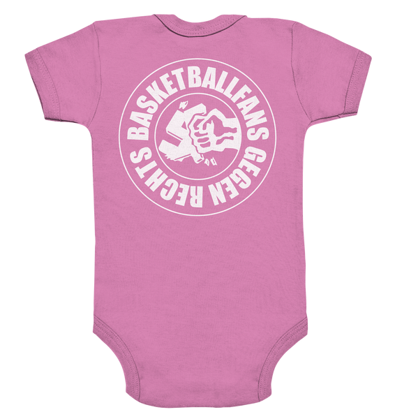 N.O.S.W. BLOCK Gegen Rechts Body "BASKETBALLFANS GEGEN RECHTS" beidseitig bedruckter Organic Baby Bodysuite bubble gum pink