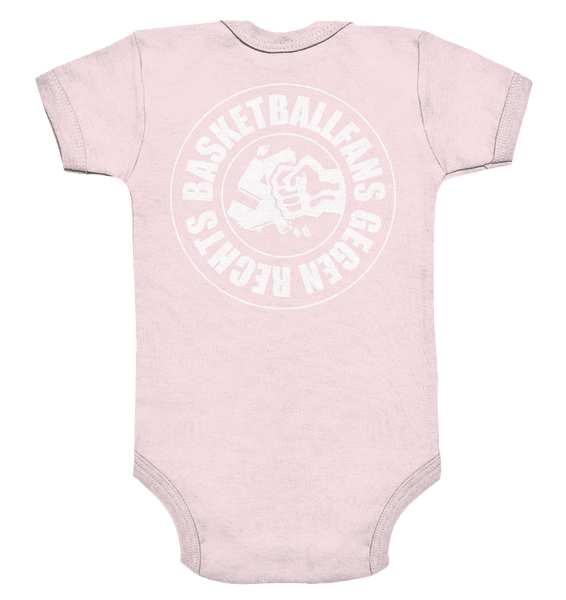 N.O.S.W. BLOCK Gegen Rechts Body "BASKETBALLFANS GEGEN RECHTS" beidseitig bedruckter Organic Baby Bodysuite powder pink