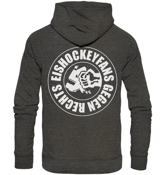 N.O.S.W. BLOCK Gegen Rechts Hoodie "EISHOCKEYFANS GEGEN RECHTS" beidseitig bedruckter Männer Organic Basic Kapuzenpullover dark heather grau