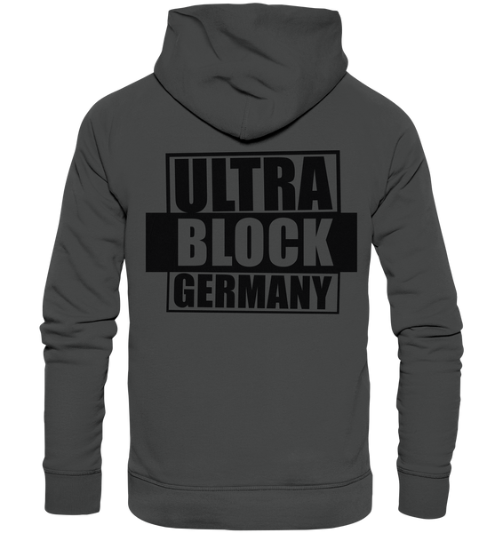 N.O.S.W. BLOCK Ultras Hoodie "ULTRA BLOCK GERMANY" beidseitig bedruckter Männer Organic Basic Kapuzenpullover anthrazit